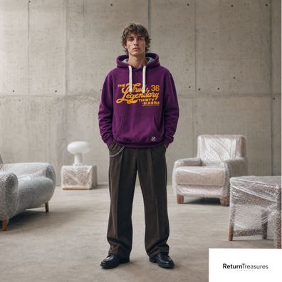 Easy Premium Vintage Hoodie Kapuzenpullover lila Print Gr. S Sweat à capuche