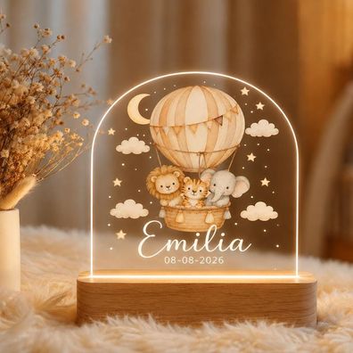 Nachtlicht Heißluftballon Tiere Personalisiert Name & Datum Weihnachtsgeschenk Baby