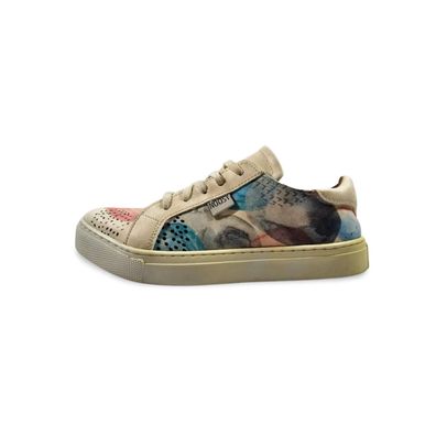 Noosy Sneaker Damen Gr 36 Watercolor Print bunt Wildleder Low-Cut Schnürschuh