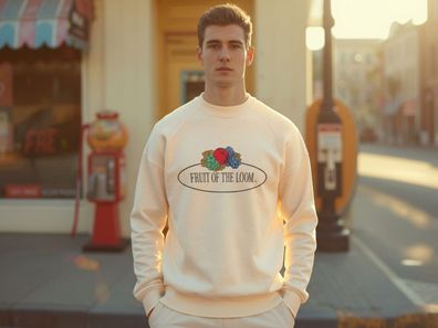Fruit of the Loom Classic Sweatshirt Vintage 90s weiß Logo Print Crewneck XL