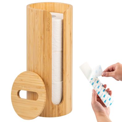 eluno Toilettenpapier Aufbewahrung für 3 Rrollen, rund, Bambus, zur Wandmontage