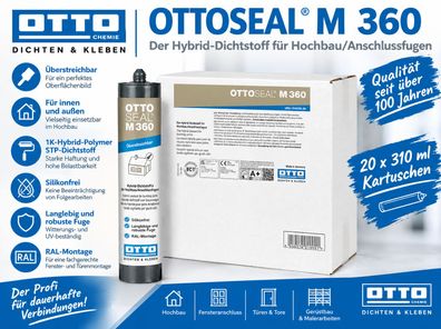 20x Ottoseal M360 310 ml Dehnungsfugen Anschlussfugen Beton Porenbeton Dichtstoff