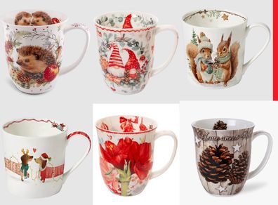 1 Kaffeebecher Igel, Wichtel, Dackel, Amaryllis, 400 ml, Weihnachten Tier Blume Home