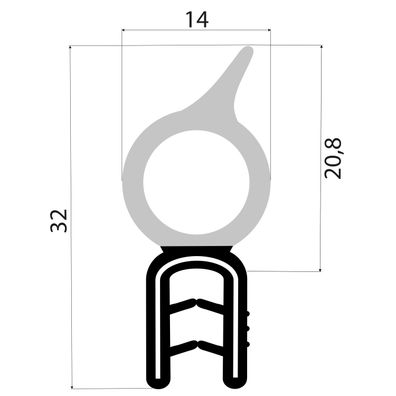 DO30 - EPDM Kantenschutz Dichtungs Profil Gummi Dichtung oben - Klemmbereich 1 - 3 mm
