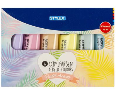 Künstler Acrylfarbe Pastell matt 6er-Set Farben Tube à 83 ml Bastelbedarf Stylex