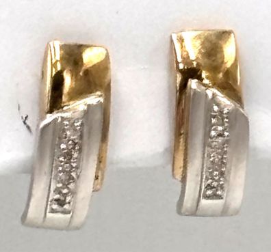 Vintage Brillant Ohrstecker 8K/0,333 Weiß- und Gelbgold 5 Brillanten ca. 0.01ct