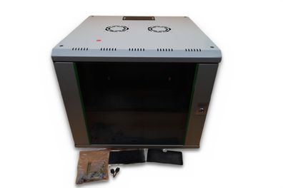 Digitus Netzwerkschrank 19 Zoll 9 HE Wandmontage 600 mm tief Glastür Grau