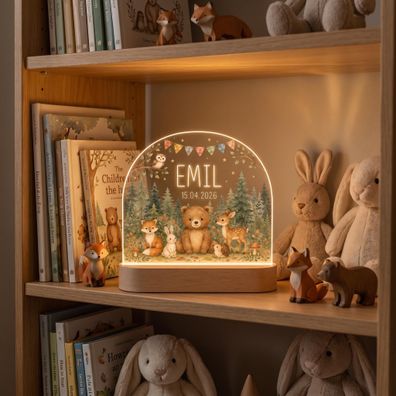 Nachtlicht Waldtiere Bär Fuchs Personalisiert Name & Datum Weihnachtsgeschenk Baby