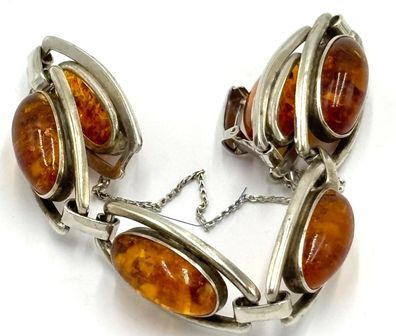 Antikes Bernstein Armband 0,835 Silber mit Sicherheitskettchen
