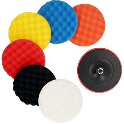 7-tlg Polierschwamm Set 150mm Polierteller Polier Polierpads Klett Polierscheibe