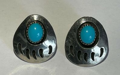 Ohrstecker Indianerschmuck 0,925 Sterlingsilber mit Türkis Stein, Bärentatzen