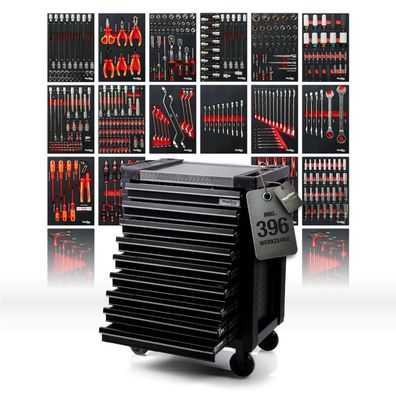Werkzeugwagen Mephisto ProLine "Full Black" mit 9 Schubladen inkl. Werkzeug