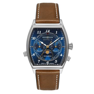 Zeppelin 8336-3 Herrenuhr Mondphase mit Day-Date, Lederband, Tonneau-Form