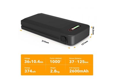 LionTec E-Bike Akku 36V 10,4Ah Blaupunkt SDI3610E YJ1561004 Prophete
