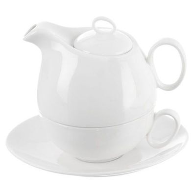 MONA weiße Porzellan-Teekanne mit Tasse, 3-teilig