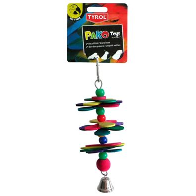 TYROL Mikado Pako Vogelspielzeug, 25 cm - Bunte Holzplättchen mit einer Glocke