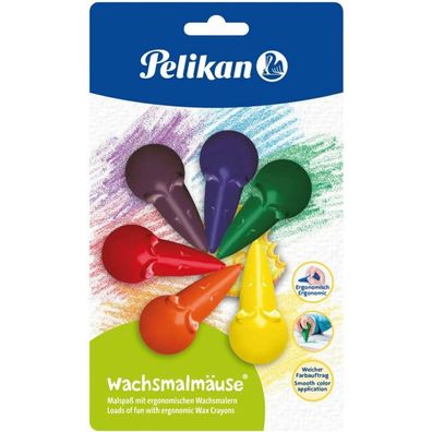 Pelikan Wachsmalmaus auf Blisterkarte, 6 Stück, sortiert Pelikan 100435920