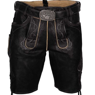Lederhose Eldorado mit Gürtel schwarz - Größe: 52