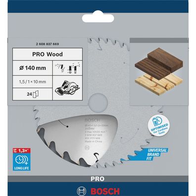 Bosch Kreissägeblatt Standard for Wood, 140 x 1,5/1 x 10, 24 Zähne