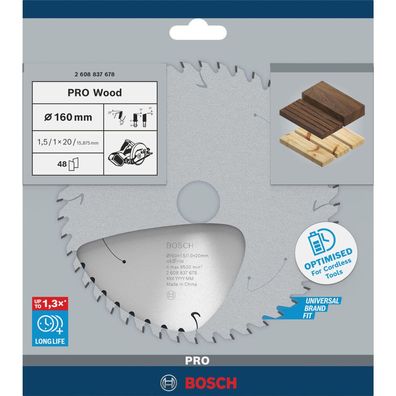 Bosch Kreissägeblatt Standard for Wood, 160 x 1,5/1 x 20, 48 Zähne