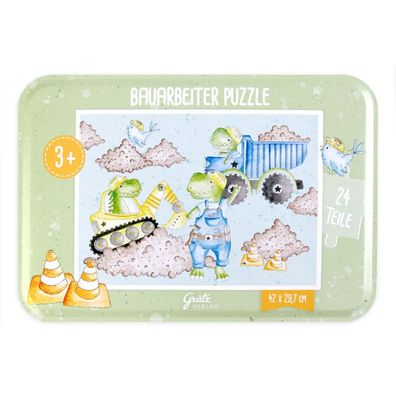 Grätz Verlag, Puzzle, Kinderpuzzle, Bauarbeiter, Baustelle, Dinosaurier,