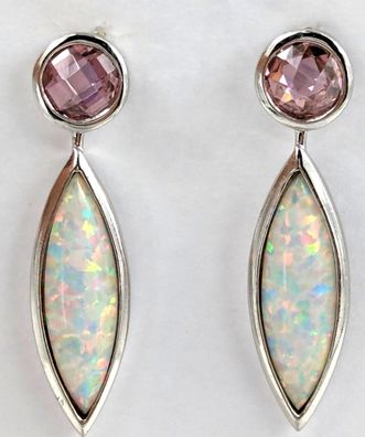 Neuwertige Silber Ohrstecker Hänger Sterlingsilber rosa Tumalin und Opal