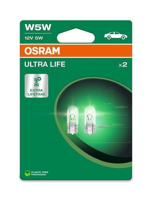 Osram ULTRA LIFE W5W 12V 10 Doppelblister 2825 ECE W5W 12 Volt 5 Watt Schlusslicht/K