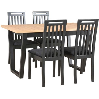 Tisch DS51 Artisan Laminat / Schwarz + Stéhle DK38 (4 Stk.) Schwarz / 29B
