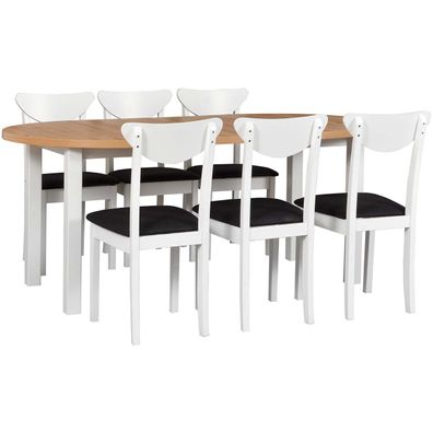 Tisch DS25 Artisan Laminat / Weiß + Stéhle DK45 (6 Stk.) Weiß / 13B