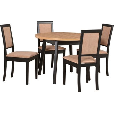 Tisch DS44 Artisan Laminat / Schwarz + Stéhle DK41 (4 Stk.) Schwarz / 21B