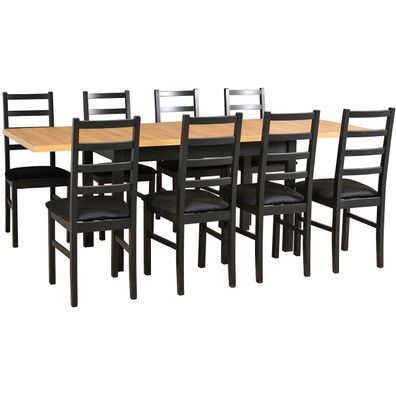 Tisch DS29 Grandson Laminat / Schwarz + Stéhle DK15 (8 Stk.) Schwarz / 29B