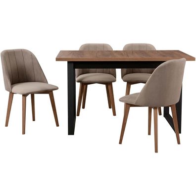 Tisch DS52 helles Nussbaum Laminat / Schwarz + Stéhle DK29 (4 Stk.) helles Nussbaum