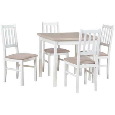Tisch DS9 Kaschmir Laminat / Weiß + Stéhle DK4 (4 Stk.) Weiß / 11B