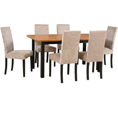 Tisch DS18 Eichenfurnier / Schwarz + Stéhle DK30 (6 Stk.) Schwarz / 35A