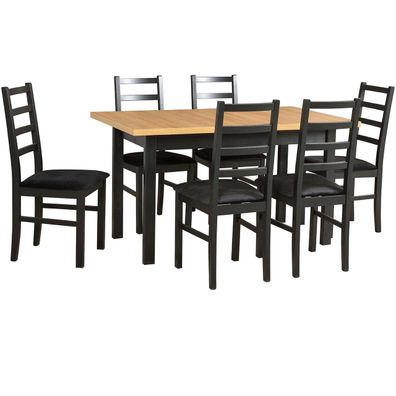 Tisch DS29 Grandson Laminat / Schwarz + Stéhle DK15 (6 Stk.) Schwarz / 29B