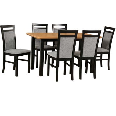 Tisch DS15 Eichenfurnier / Schwarz + Stéhle DK25 (6 Stk.) Schwarz / 37A