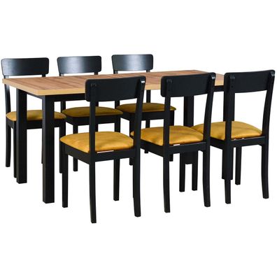 Tisch DS8 Wotan Laminat / Schwarz + Stéhle DK44 (6 Stk.) Schwarz / 23B