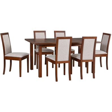 Tisch DS30 Nussbaum Laminat + Stéhle DK32 (6 Stk.) Nussbaum / 11B