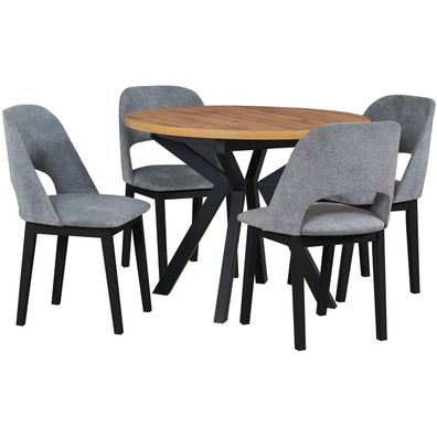 Tisch DS58 Artisan Laminat / Schwarz + Stéhle DK28 (4 Stk.) Schwarz / 37A