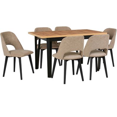 Tisch DS57 Wotan Laminat / Schwarz + Stéhle DK58 (6 Stk.) Schwarz / 35A
