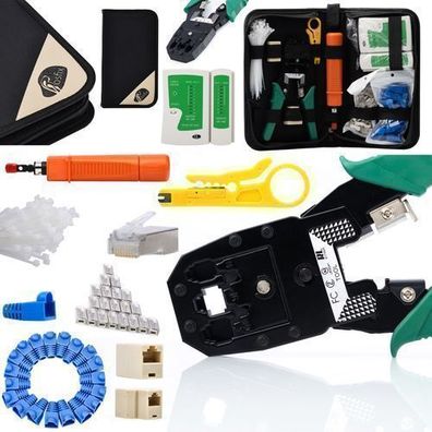 Rosfix Set Netzwerkwerkzeug RJ45 10in1 – Crimpzange, Tester, LSA-Werkzeug | 146 Teile