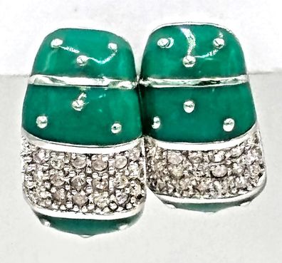 Massive halb Creolen Jade und Zirkon 0,925 Sterlingsilber