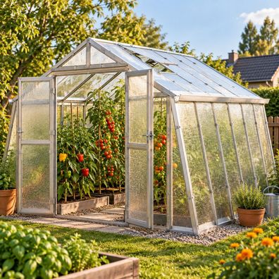 Gewächshaus Landhaus, Breite 3,03 m, verzinkte Konstruktion mit 4 mm Nörpelglas