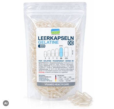Leerkapseln 100 - 75.000 Gelatinekapseln Größe 00 leere Kapseln transparent