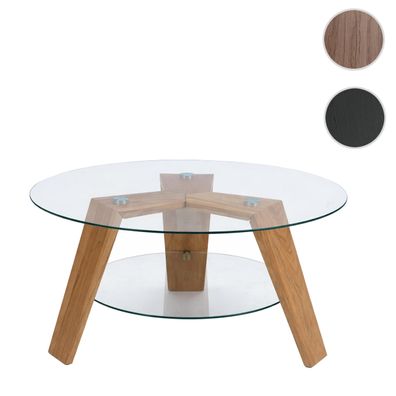 MCA Couchtisch HWC-P59, Beistelltisch, Massiv-Holz Glas rund Ø 75cm, Eiche