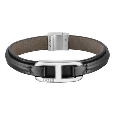 Boss Herren Armband 1580783M Leder, Edelstahl, Schwarz