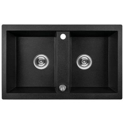 Granitspüle Doppelbecken Barbados 48x78 Schwarz | Siphon im SET!