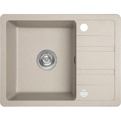 Granitspüle Einzelbecken STELLA 44x58 Beige mit kurzer Abtropffläche | Siphon im SET!