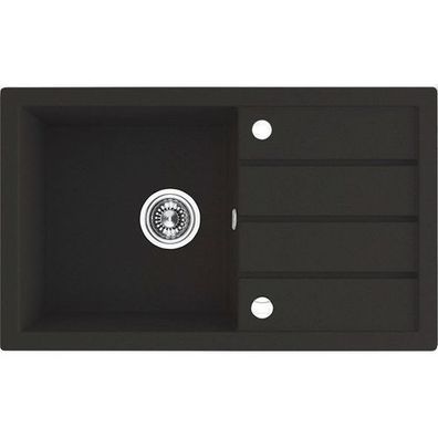 Granitspüle Einzelbecken T. III 48x79 Schwarz mit Abtropffläche | Siphon im SET!