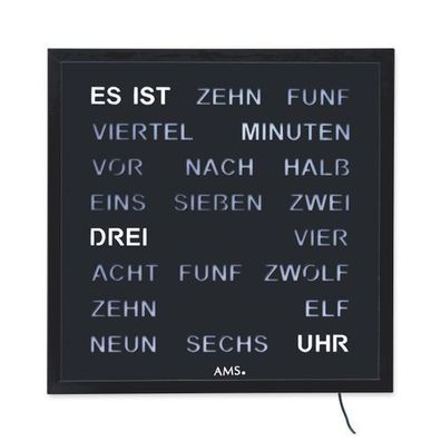 AMS T1265 Tischuhr mit lackiertem Metallgehäuse und schwarzer LED-Wortuhr